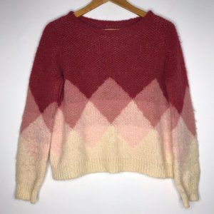 Sezane Leopold Jumper Mohair Blend Argyle Pink Ombre Women's XS *READ*